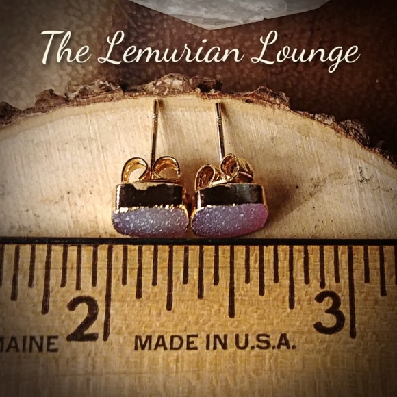 Boho Gypsy Crystal Druzy Stud Earingd - Picture 2 of 4